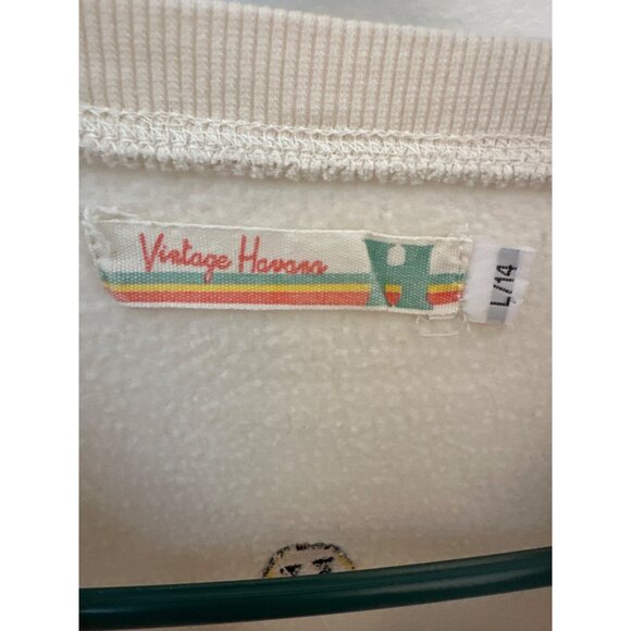 Vintage Havana Girls 14 Cream Sweatshirt With Yellow Smiley Face Embroidery L - Picture 3 of 4